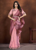 Pink Mauve Sequence And Thread Embroidery Saree With Belt
