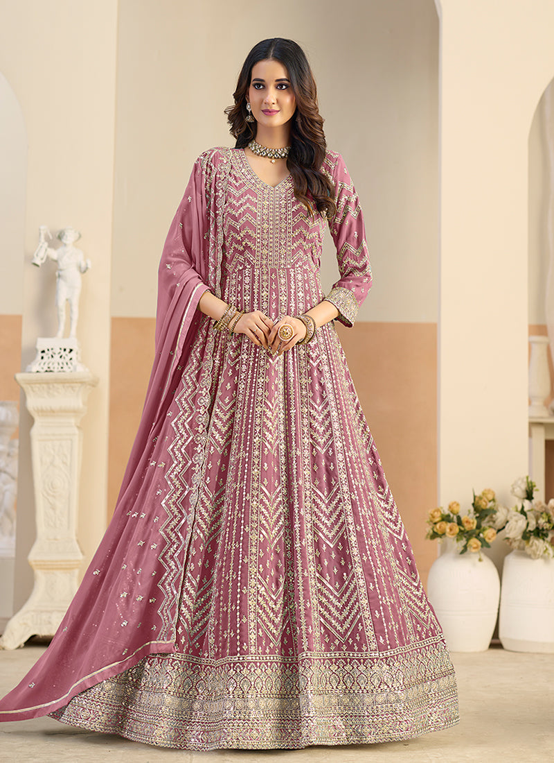 Pink Embroidery Festive Anarkali Suit