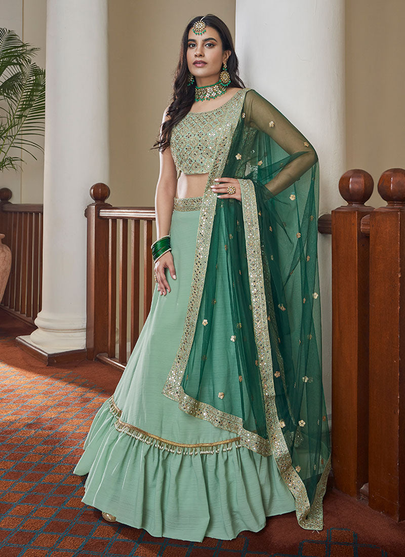 Mint Green Multi Embroidered Designer Lehenga Choli