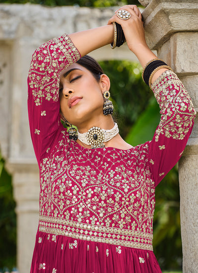 Pink Sequence Anarkali Palazzo Suit In Usa