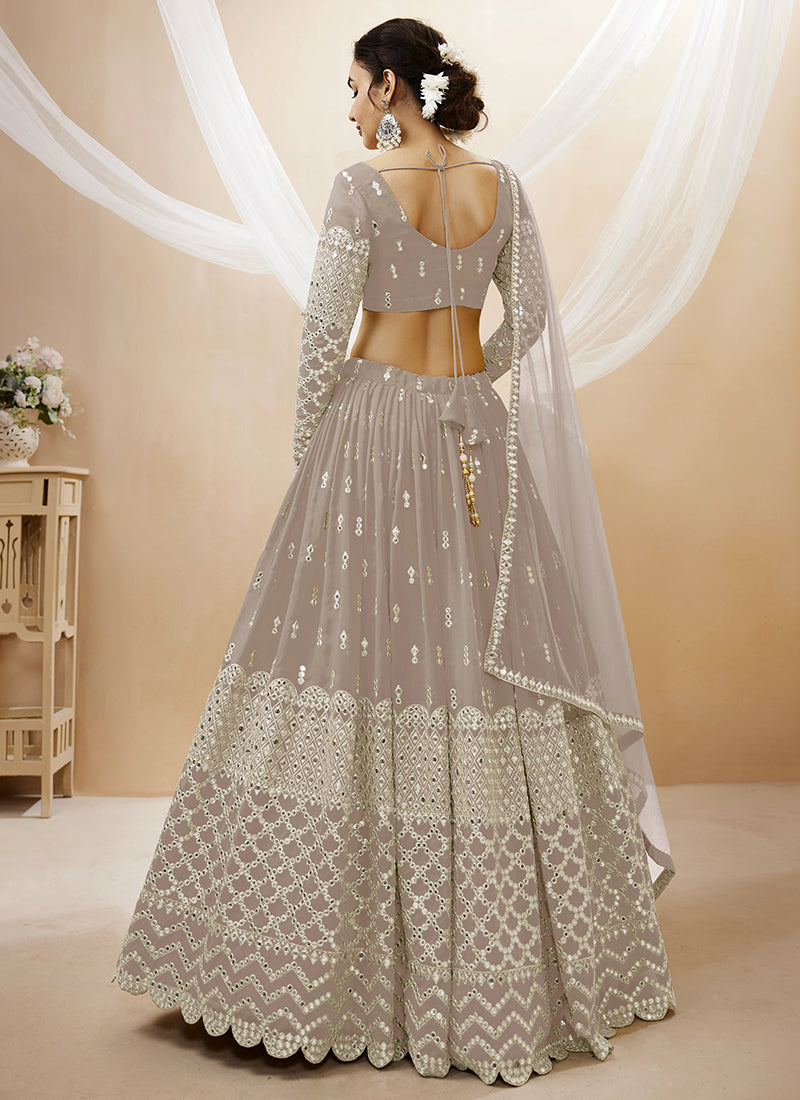 Buy Designer Lehenga Beige Mirror Work Embroidery Wedding Lehenga Choli