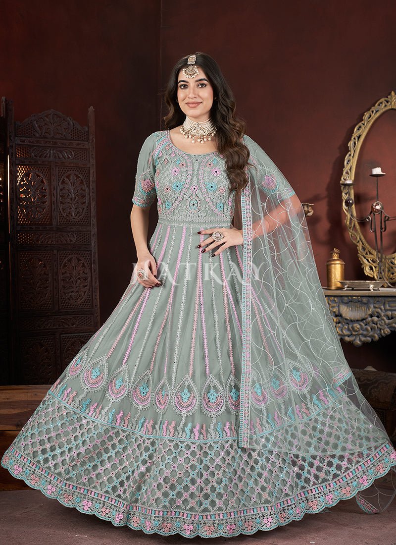 Our huge collection includes the latest trends of Indo-western pants suits like taupe pant style Anarkali, suave pants suits, straight pants suits, and more.