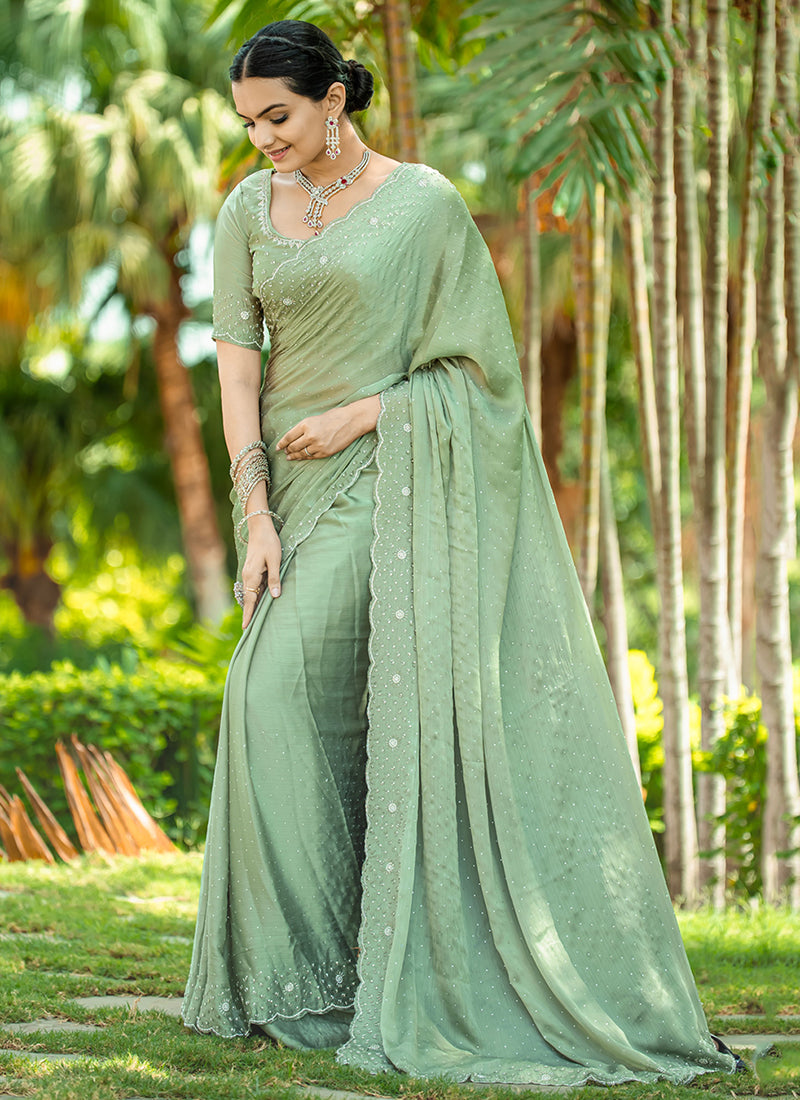 Buy Sea Green Wedding Saree