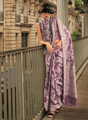 Purple Lucknowi Handloom Woven Organza Silk Saree