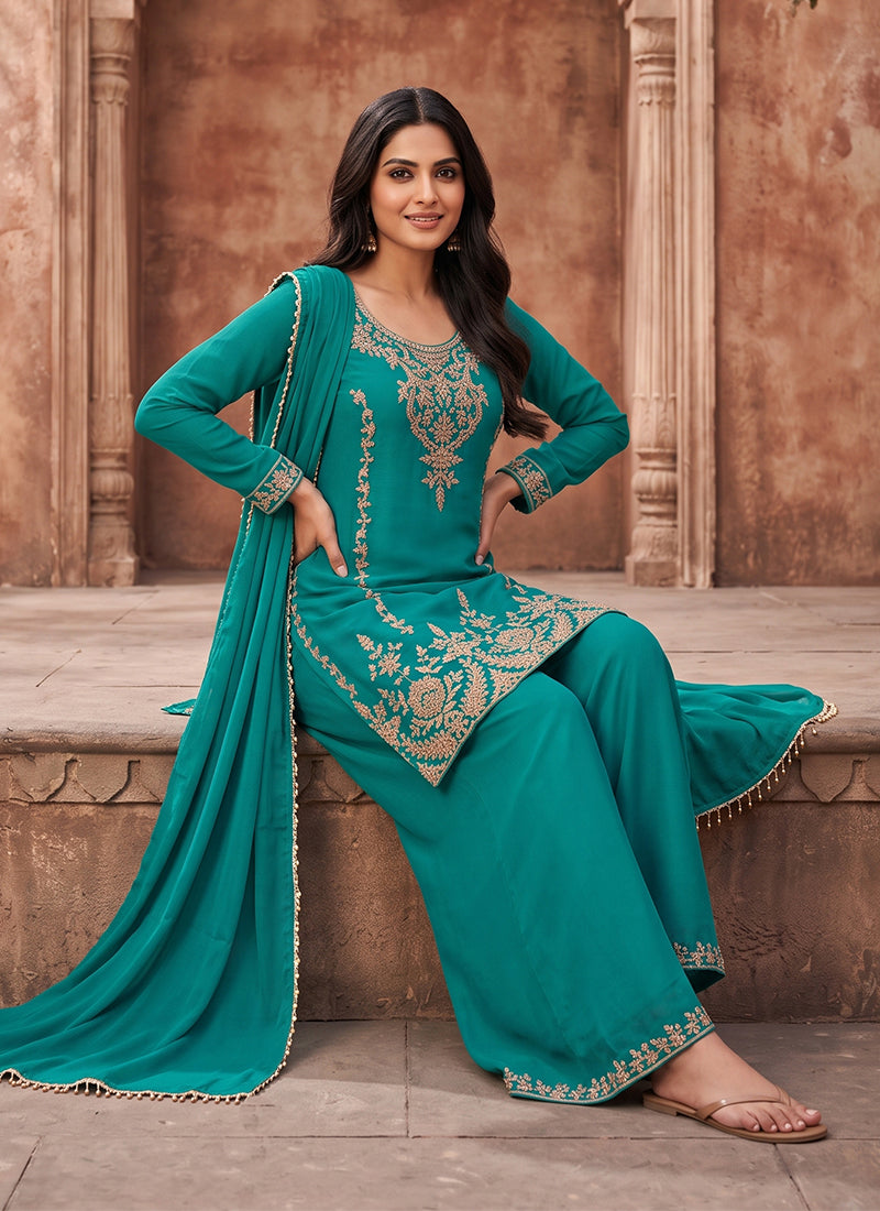 Shop Turquoise Palazzo Suit Online