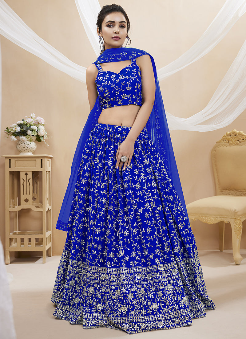 Blue Sequence Embroidery Wedding Lehenga Choli