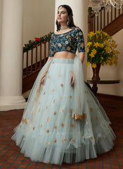Blue Two Tone Sequence Embroidery Designer Lehenga Choli