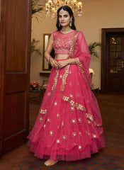 Pink Golden Sequence Embroidery Designer Lehenga Choli