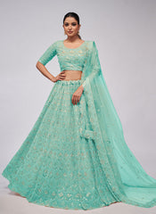 Sea Green Sequence Embroidery Wedding Lehenga Choli