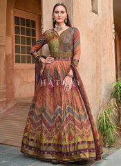 Brown Multicoloured Handwork Designer Gown