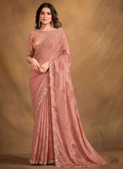 Soft Peach Multi Embroidery Traditional Festive Saree
