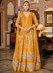 Yellow Multicoloured Handwork Designer Gown
