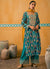 Turquoise And Yellow Embroidered Velvet Kurta Pant Suit