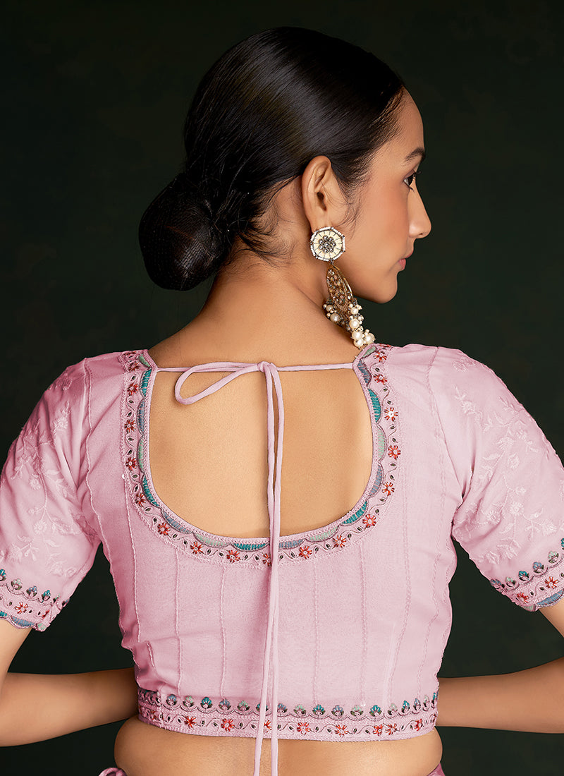 Turquoise Multi Embroidery Lucknowi Saree In USA Virginia