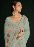 Green Multi Embroidery Lucknowi Saree I n USA Texas