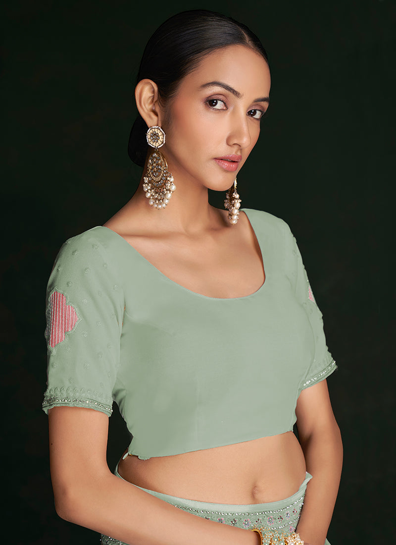 Green Multi Embroidery Lucknowi Saree I n USA Texas