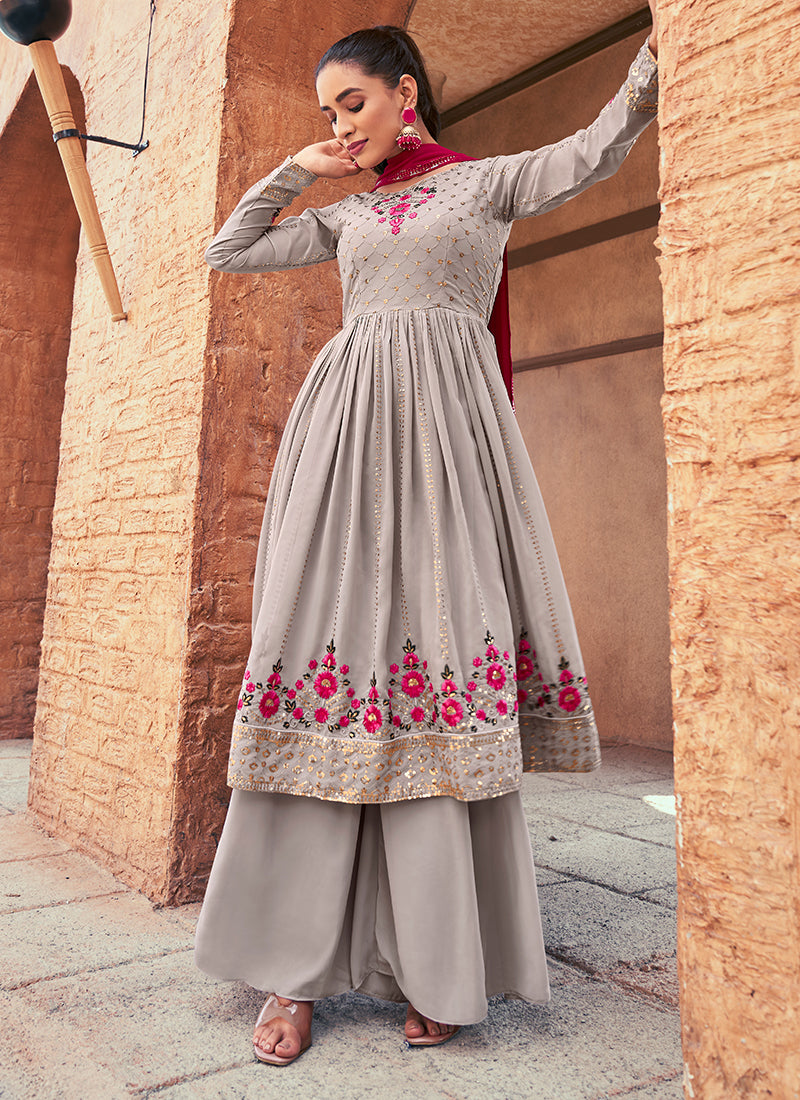 Grey Anarkali Palazzo Suit In Usa