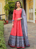 Red And Blue Khatli Embroidered Traditional Anarkali Gown