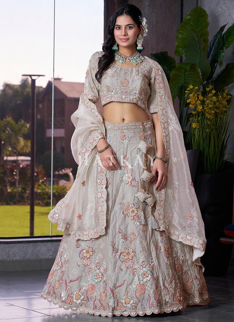Grey Embroidered Wedding Lehenga Choli