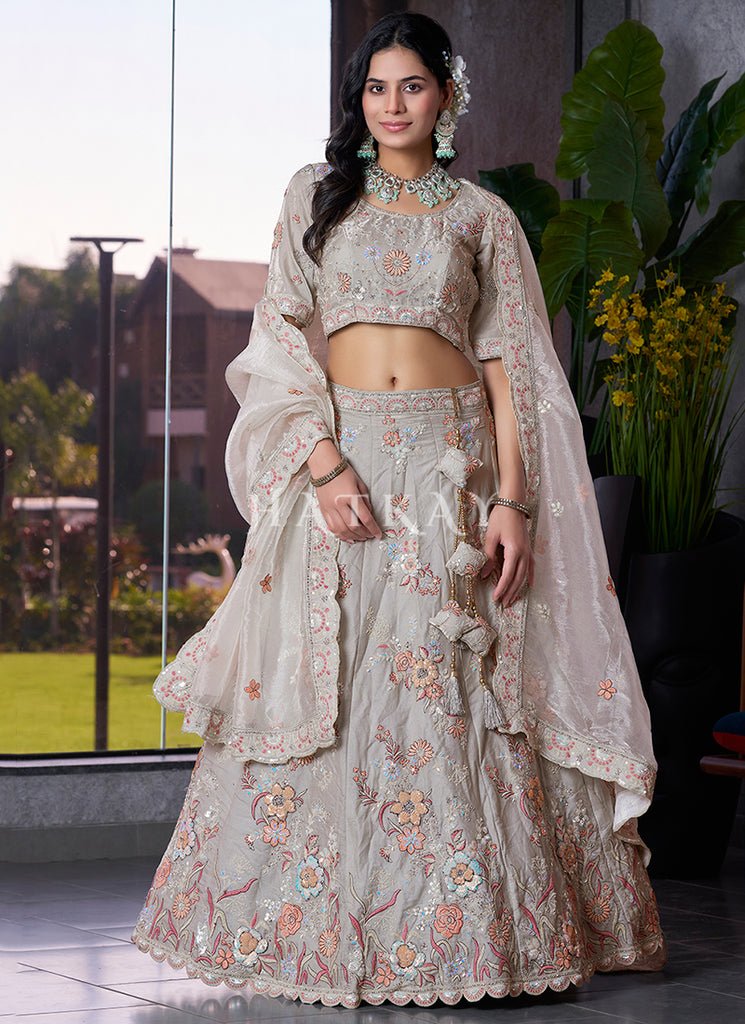 Grey Embroidered Wedding Lehenga Choli
