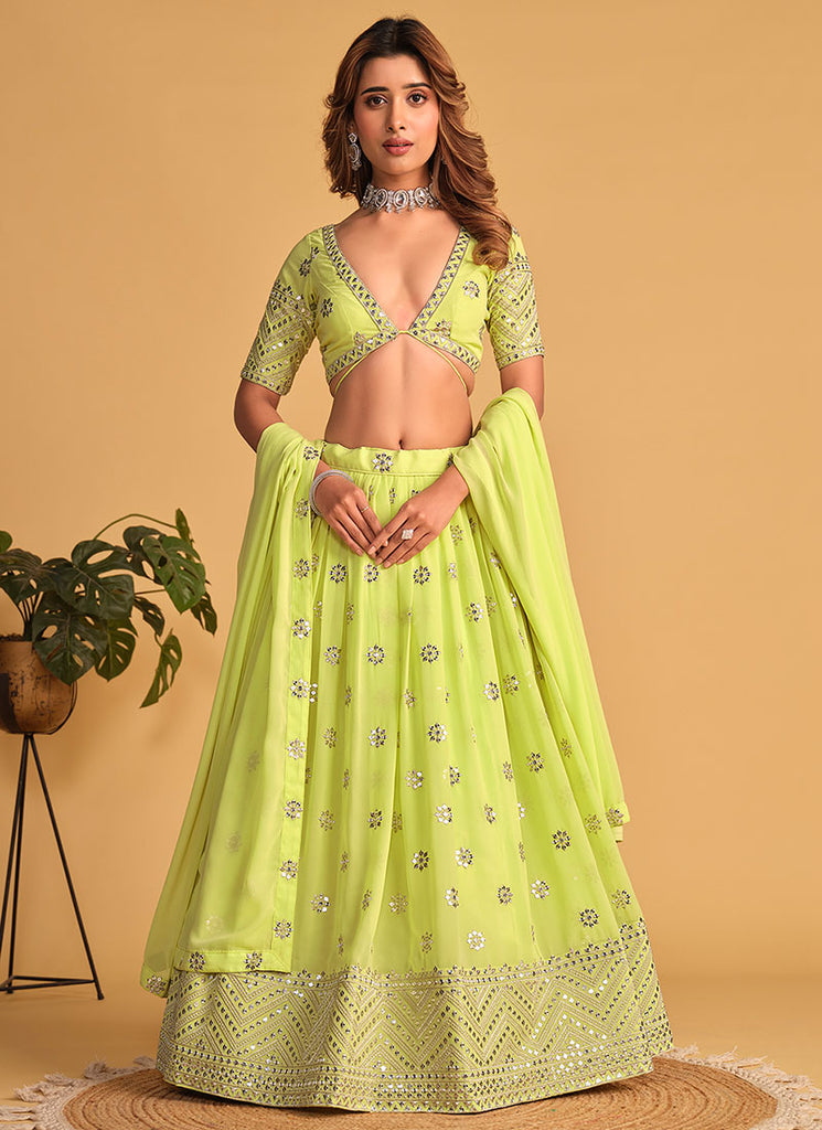 Lime Green Sequence Embroidery Wedding Lehenga Choli