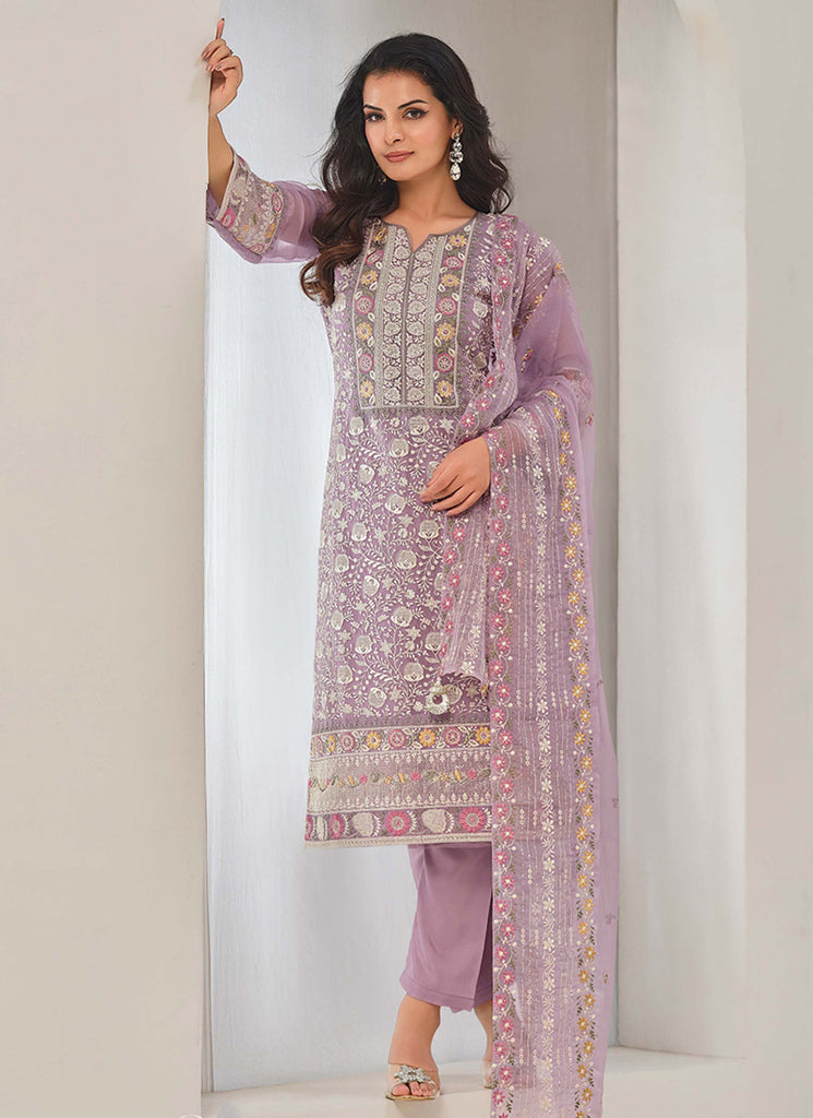 Lavender Embroidery Pakistani Pant Style Suit