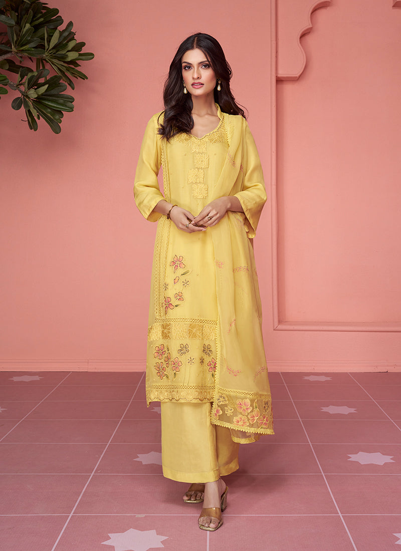 Yellow Pakistani Pant Style Suit In Usa new zealand