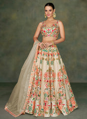 Cream White Multi Sequence Embroidery Wedding Lehenga Choli