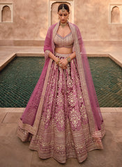 Pink Sequence Embroidery Wedding Lehenga Choli