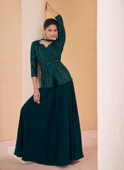 Dark Green Sequence Embroidery Designer Kurti And Palazzo
