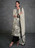 White And Black Thread Embroidery Organza Silk Pant Style Suit