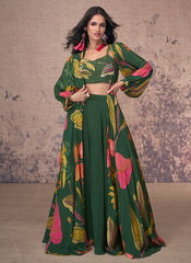 Green Multicoloured Sequence Embroidery Indo Western Palazzo
