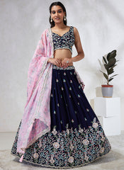 Navy Blue And Purple Multi Embroidery Wedding Lehenga Choli