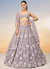 Lavender Sequence Embroidery Bridal Lehenga Choli For Indian Wedding