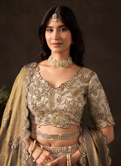 Beige And Brown Lehenga Choli For Wedding