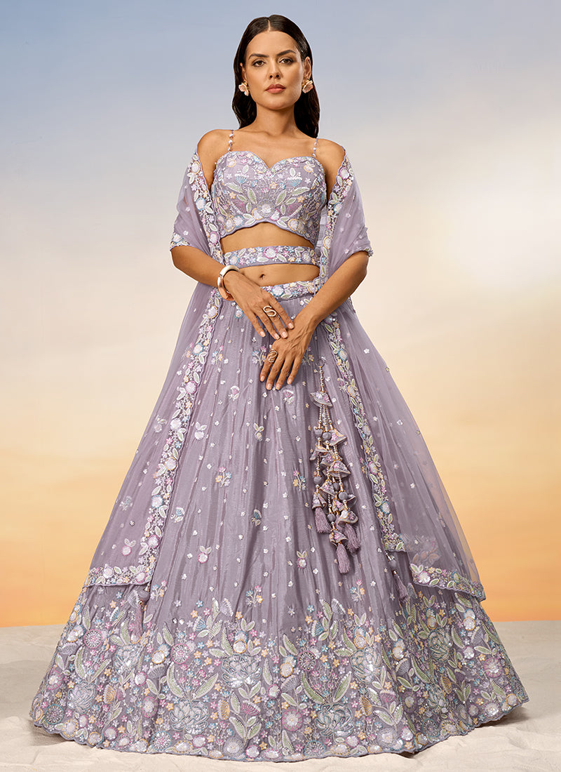 Buy Lavender Multi Embroidery Bridal Lehenga Choli Online | Hatkay Buy Lavender Multi Embroidery Bridal Lehenga Choli Online | Hatkay