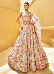 Rose Gold Floral Embroidered Bridal Lehenga Choli