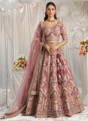 Rose Pink Multi Embroidery Bridal Lehenga Choli