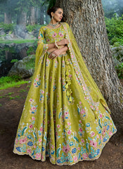 Lime Green Multi Embroidery Wedding Lehenga Choli