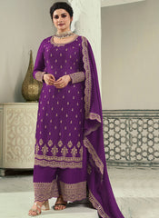 Purple Thread Embroidery Pant Style Suit