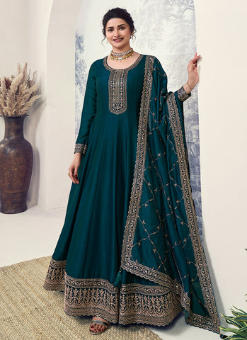 Turquoise Reshamkari Embroidery Wedding Anarkali Suit