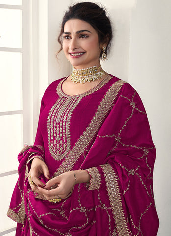 Magenta Reshamkari Embroidery Wedding Anarkali Suit