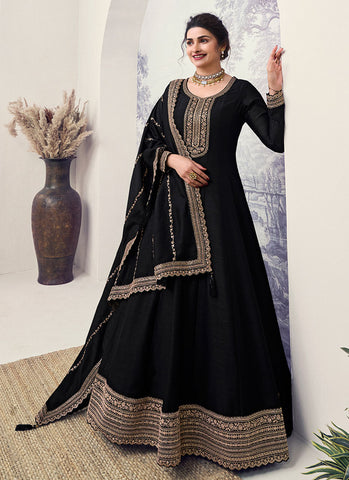 Black Reshamkari Embroidery Wedding Anarkali Suit