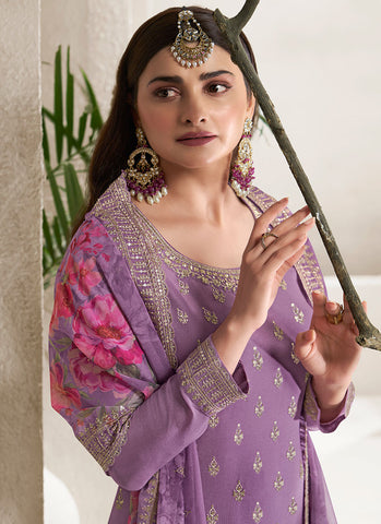 Purple Traditional Sequence Embroidery Sharara Style Suit