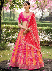 Pink And Orange Embroidered Bridal Lehenga Choli
