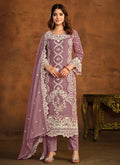 Purple Sequence Embroidery Traditional Pant Style Suit