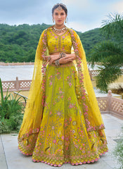 Green And Yellow Floral Embroidered Bridal Lehenga Choli
