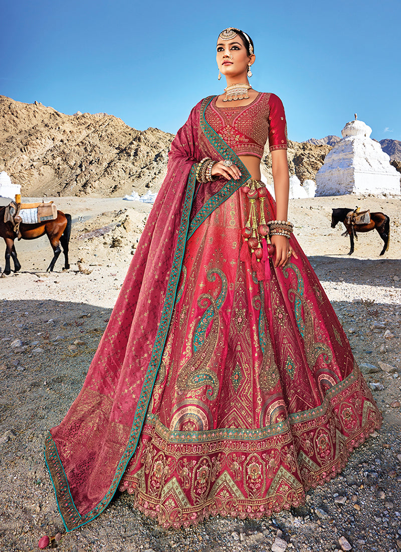 Rustic Red Embroidery Wedding Lehenga Choli