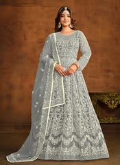 Light Grey Embroidery Traditional Anarkali Gown