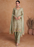 Light Green Multi Embroidery Traditional Pant Style Suit